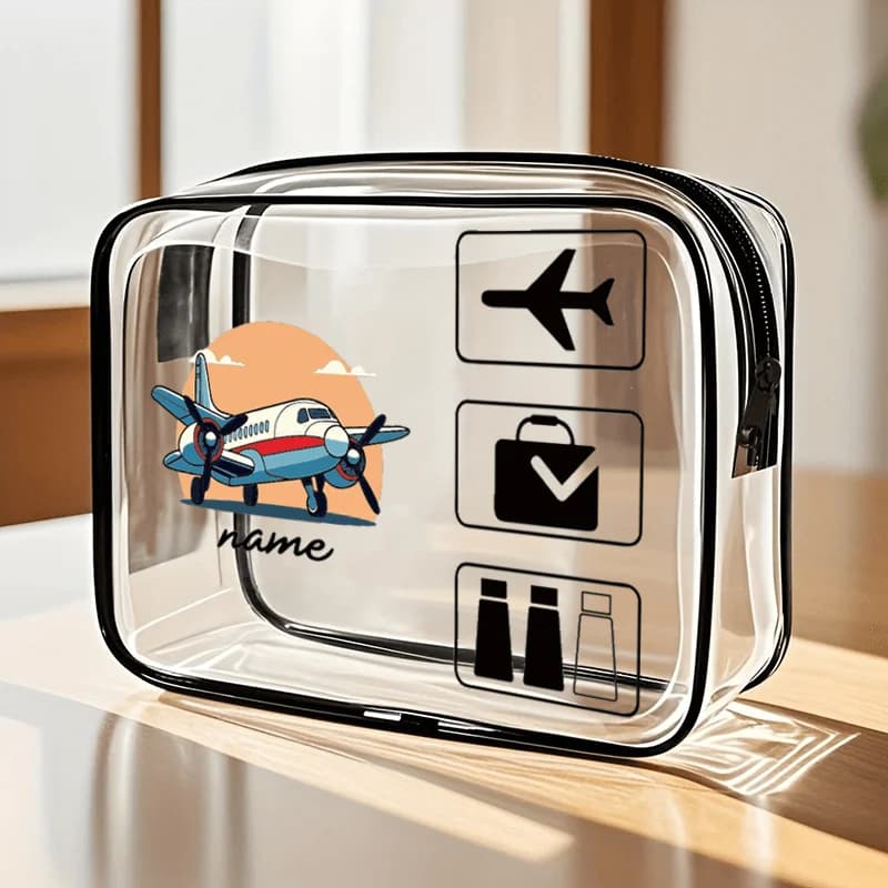 Borsa da Toilette Trasparente in PVC a Tema Aereo, Organizer Portatile per il Trucco, Facile da Pulire, Essenziale per Viaggi e Spiaggia, Idea Regalo