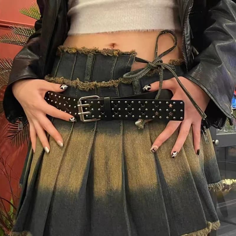 Cintura da donna con stelle intagliate, fibbia a doppia fila, cintura da donna alla moda, abbinabile a jeans, cintura da uomo, stile Rock Punk Y2K