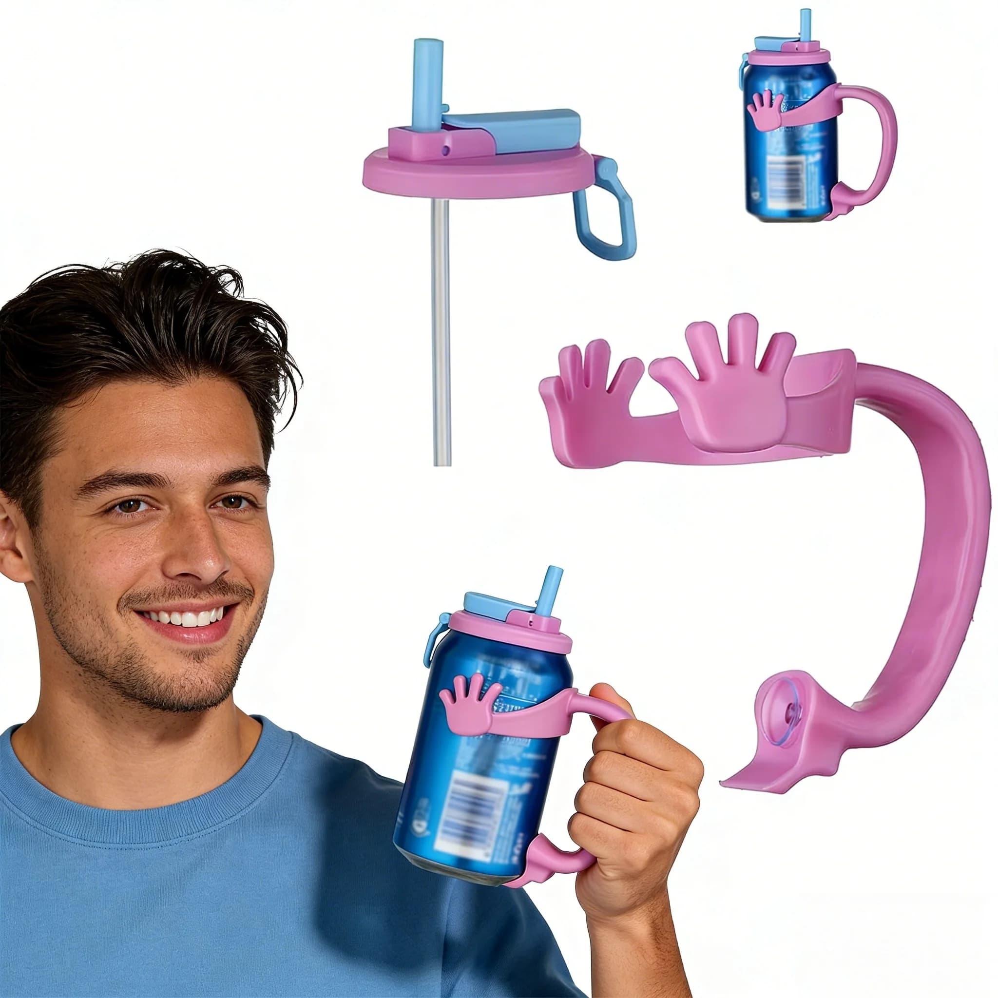 Coperchi e supporti per lattine di bibite da 12oz, coperchi per lattine con cannuccia + supporto per lattine con manico per bibite, birra, soft drink, facili da tenere, a prova di perdite
