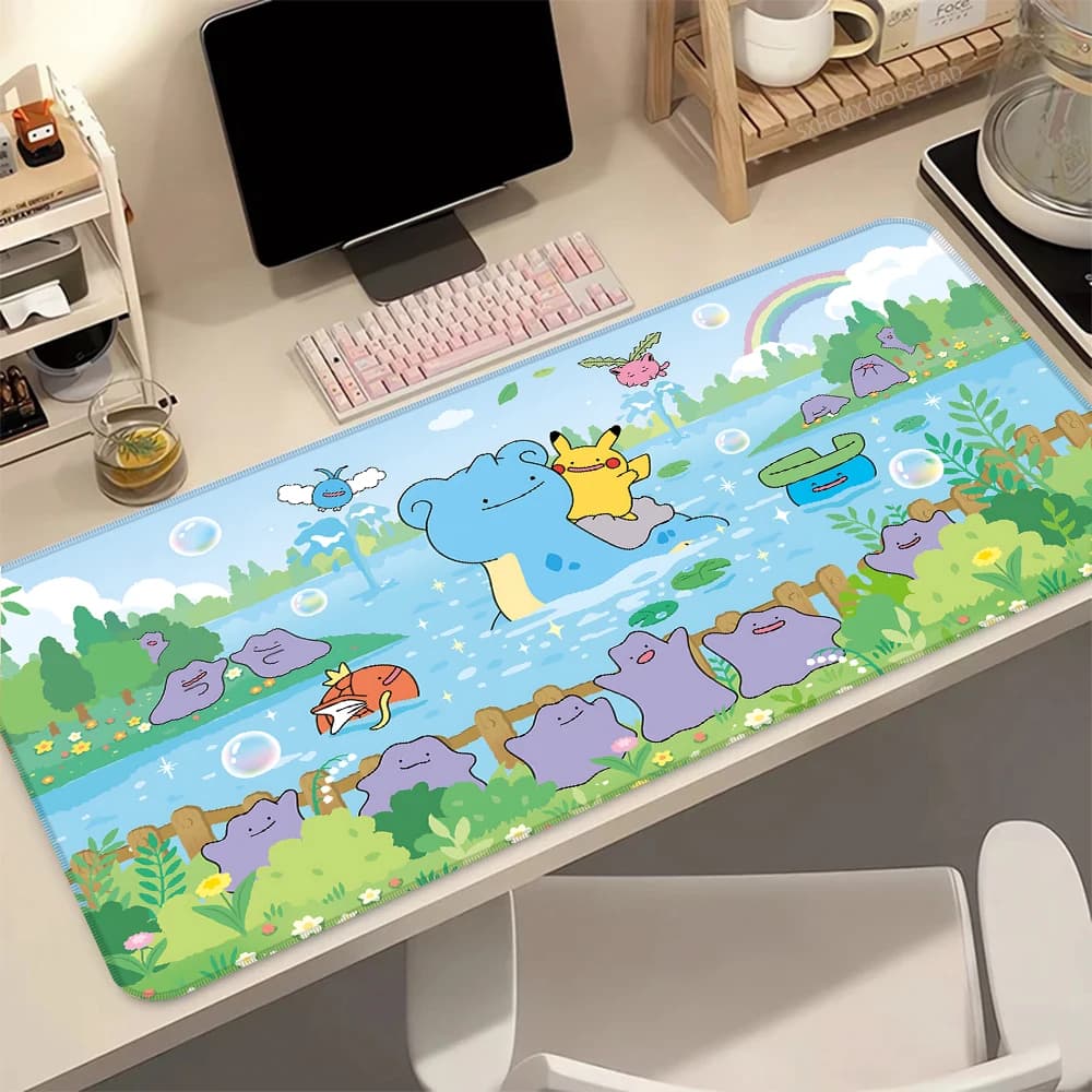 Large game mouse pad, non-slip rubber base, keyboard mat, Kawaii P-Pokemon Gamer desk mat, laptop and PC accessories