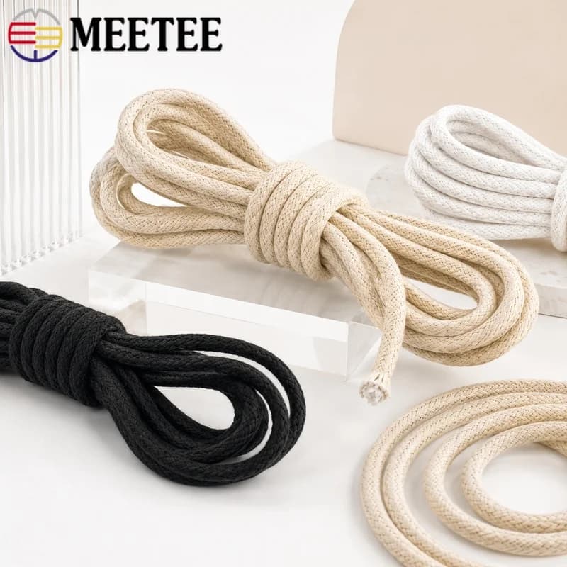 20M 4/6/8/10mm Twisted Cotton Cord 16 Strand Soft Rope for Macrame Bag Clothes Drawstring Home Textile Decor Sewing Accessories