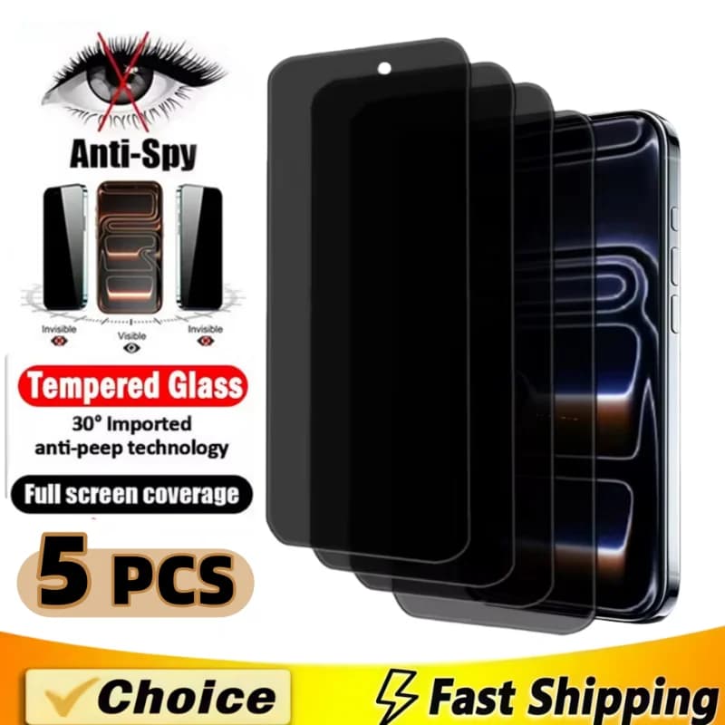 5 pezzi protezione schermo privacy per IPhone 15 16 14 13 12 11 17 Pro Max Mini vetro anti-spia per IPhone17Air XR X XS 15 16 Plus SE