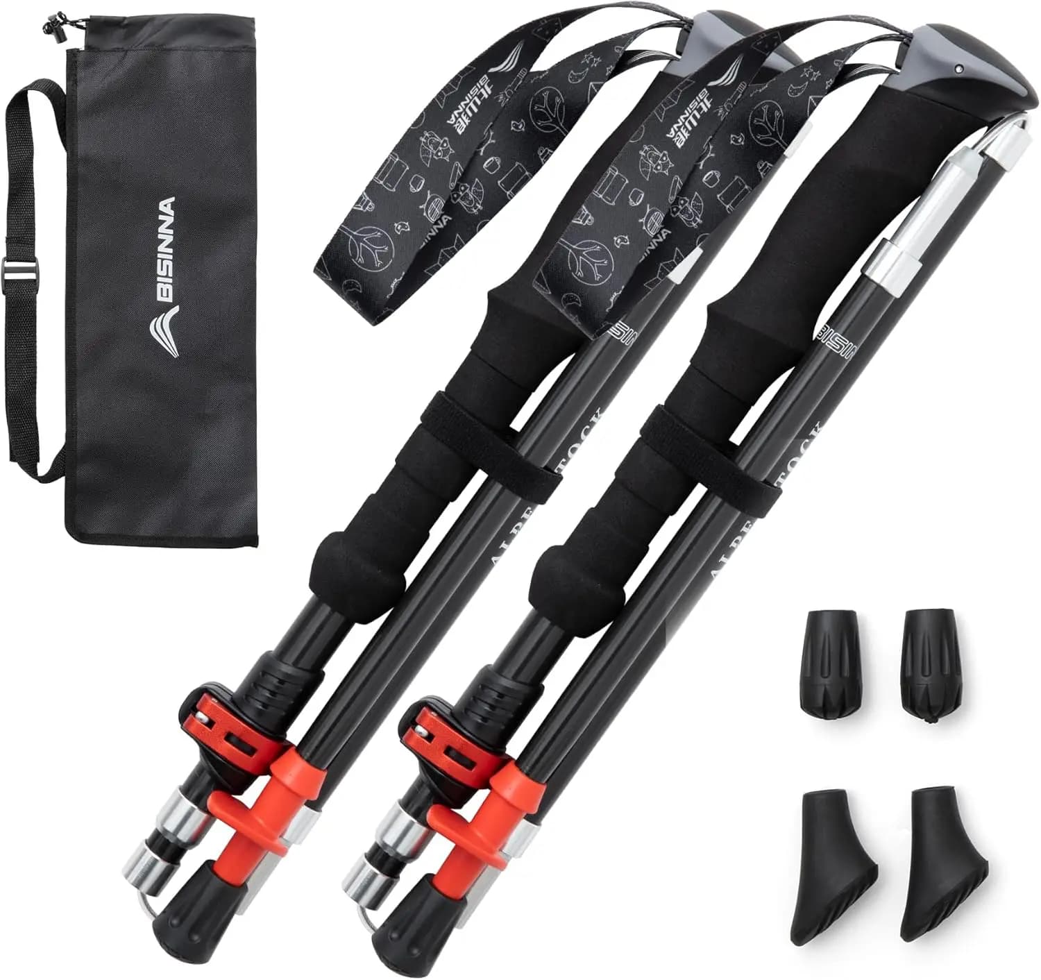 Foldable Carbon Fiber Trekking Sticks with Fast Closure for Hiking, Mountaineering, Backpacking and Camping