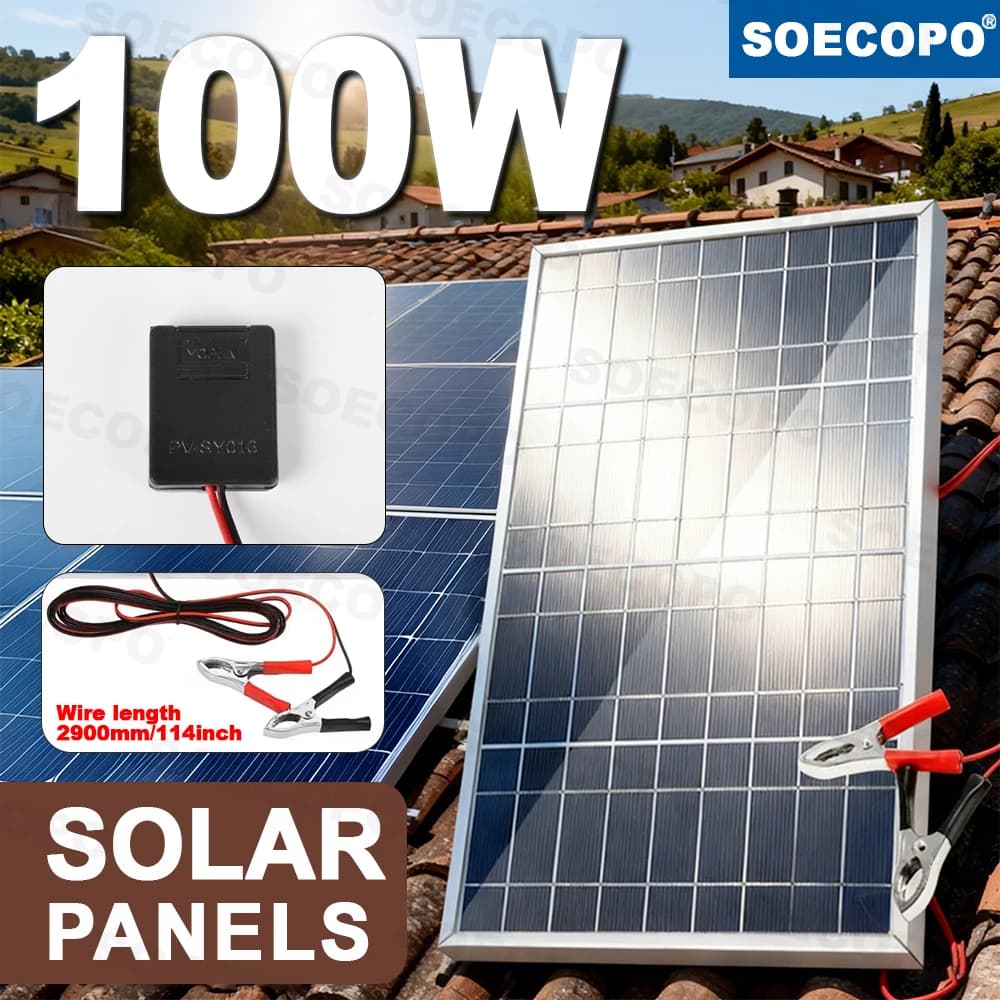 SOECOPO Pannello solare in vetro portatile da 100 W Generatore fotovoltaico 18 V per balcone da campeggio domestico Installazione a lungo termine all'aperto
