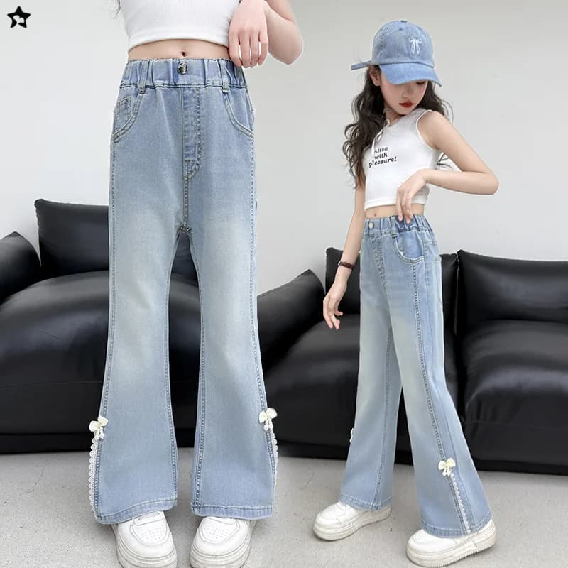 Jeans estivi per ragazze 2026 Nuove ragazze Moda versatile pantaloni in denim sottile Pantaloni a zampa d'elefante per bambini adolescenti per 4-14 anni