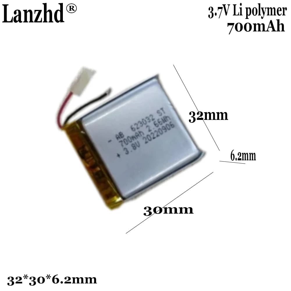 3.8V Li battery 623032 lithium polymer battery for LED light Mp3 GPS smart watch speaker 700mAh 603030