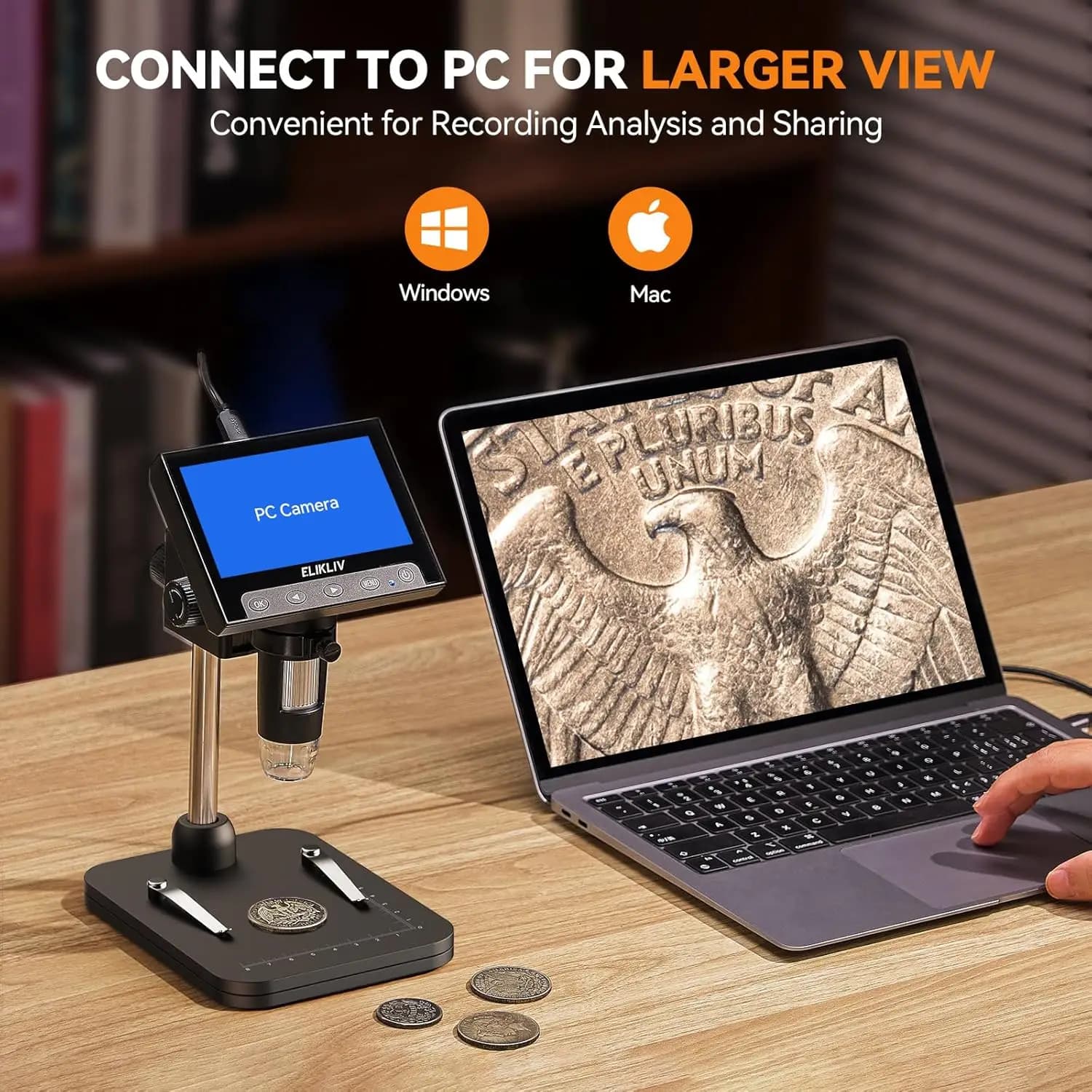 Elikliv EDM4 Microscopio digitale elettronico LCD da 4,3 pollici Lente d'ingrandimento per microscopio per bambini 1000x con 8 luci LED regolabili
