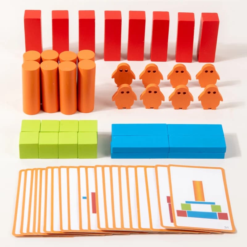 Giocattoli Montessori, Blocchi di Costruzione in Legno, Gioco di Forme Geometriche per Bambini, Set di Blocchi Arcobaleno, Giocattoli Educativi