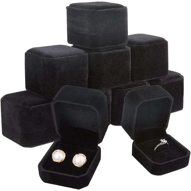 Confezione da 10 scatole per anelli in velluto, scatole per orecchini, scatole per gioielli in velluto nero, 2x2x1,6 per l'imballaggio del festival delle bomboniere di San Valentino