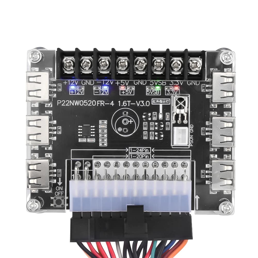 Kit Adattatore per Alimentatore ATX a 24 Pin con Custodia in Acrilico, Connettore di Alimentazione Modulare Supporta 12V-12V 5V 5VSB 3.3V