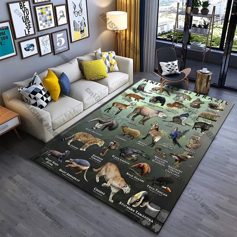Tappeto con fauna selvatica diversificata del Brasile, tappeto per yoga, decorazione per soggiorno, tappetino per bambini, tappetino per gattonare, tappeto per area gioco