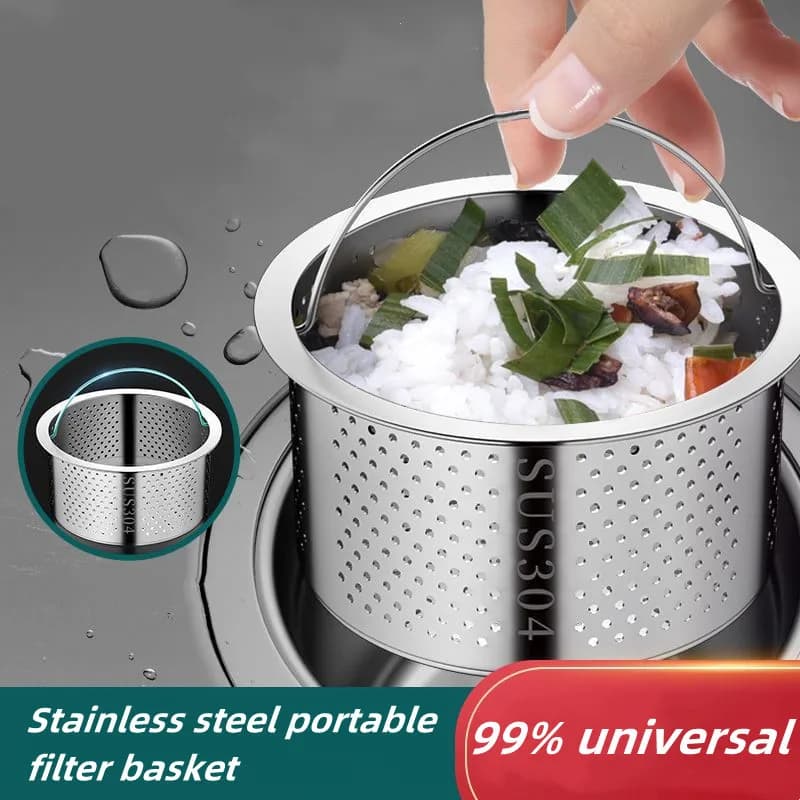 Filtro per lavello da cucina in acciaio inossidabile al 99% Coperchio di scarico per lavabo Cestello filtrante con manico Filtro per rifiuti Accessori da cucina in rete