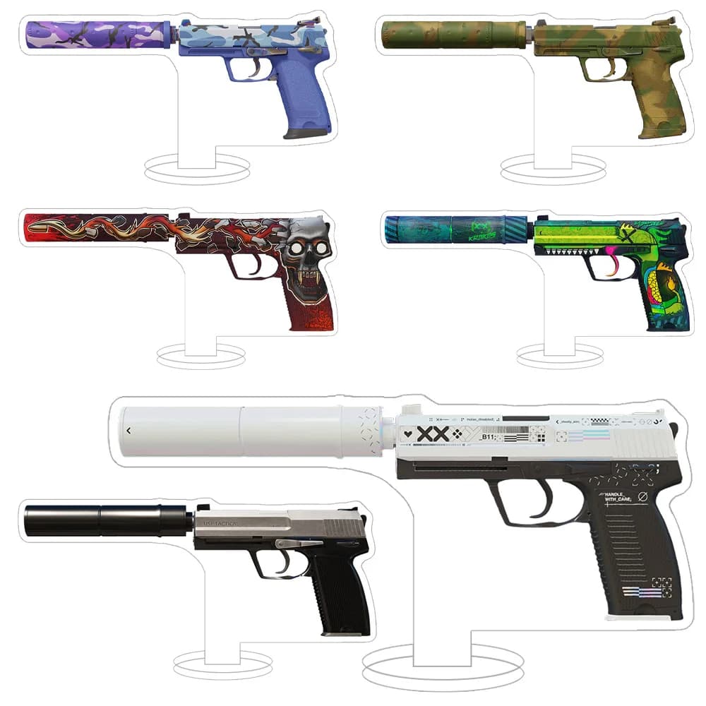 LoenStore CS2CS GO Game Skins Pistole USP Printstream Overgrowth Whiteout Alpine Camo con supporto in acrilico, ornamento da scrivania, regalo