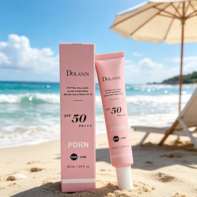 Crema Solare Coreana PDRN al Collagene di Salmone, Protezione UV Portatile ad Alto SPF50, Crema Solare Illuminante Idratante per una Pelle Liscia