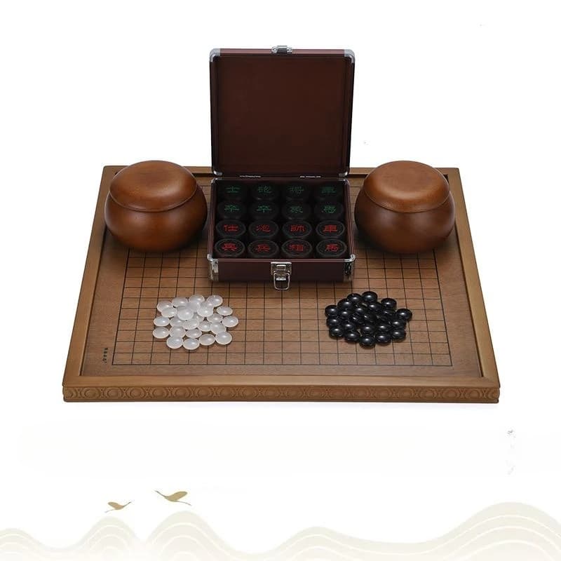 Set di scacchi Go in legno massello, scacchiera Go a doppia faccia, gioco di scacchi a doppio scopo per principianti in legno per bambini