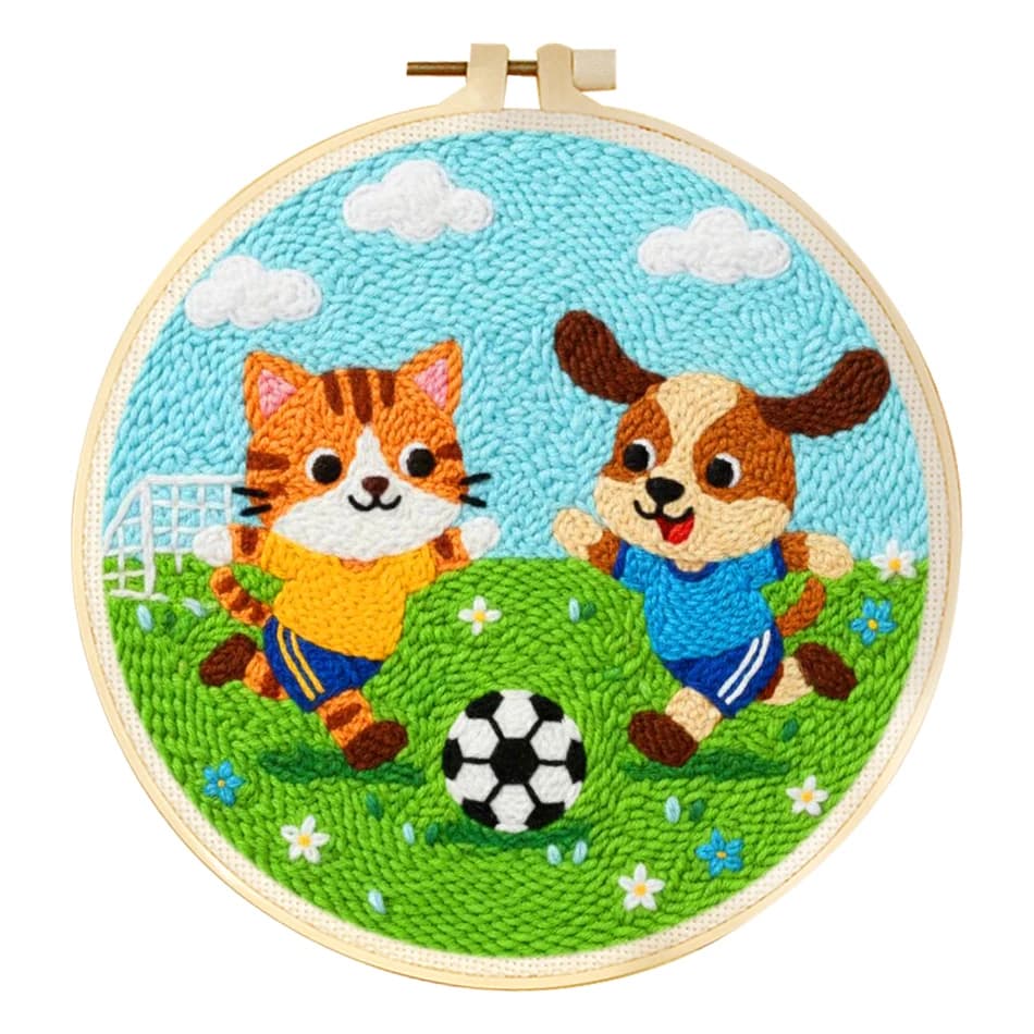 RUOPOTY Punch Needle Embroidery Tiger Dog Football Wall Art Diy Gift Animal Punch Needle Starter Kit Unique Gift Artwork Supplie