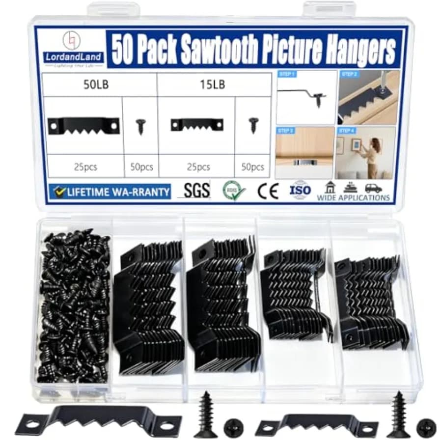 Confezione da 50 ganci appendi quadri a dente di sega, piccoli e resistenti, kit per appendere a parete cornici, opere d'arte, dipinti, tele; Acciaio, Argento, Rame