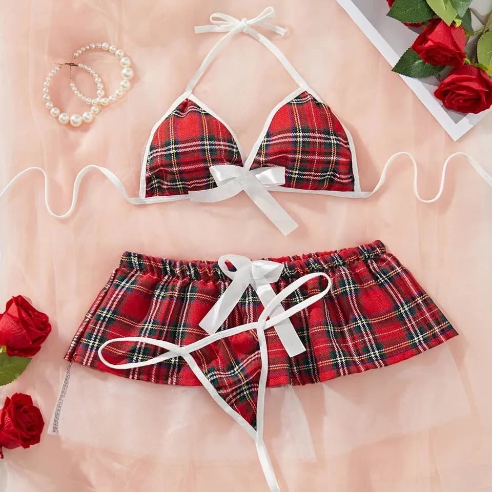 Cosplay Studentesse Uniforme Donna Set di lingerie sexy erotica Babydoll Body senza schienale Gonna Cravatta Biancheria intima porno trasparente