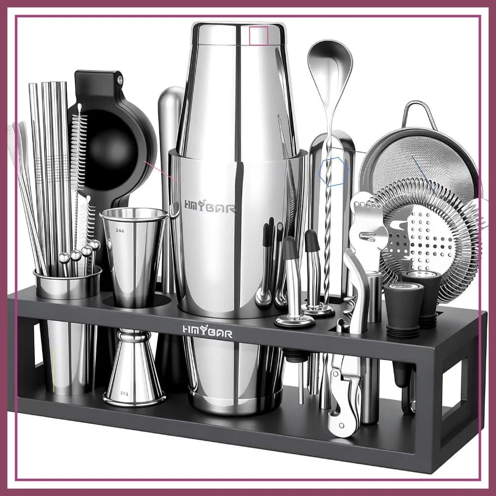 Set Professionale per Cocktail con 31 Pezzi, Shaker Boston da 20/28 OZ, Kit per Martini, Utensili Argentati e Schede Ricette