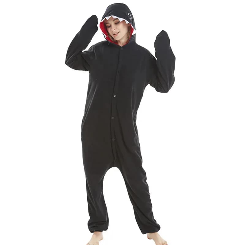 Pigiama animale cartone animato a maniche lunghe squalo nero Pigiama casual ampio Autunno Inverno Abbigliamento per la casa per adulti