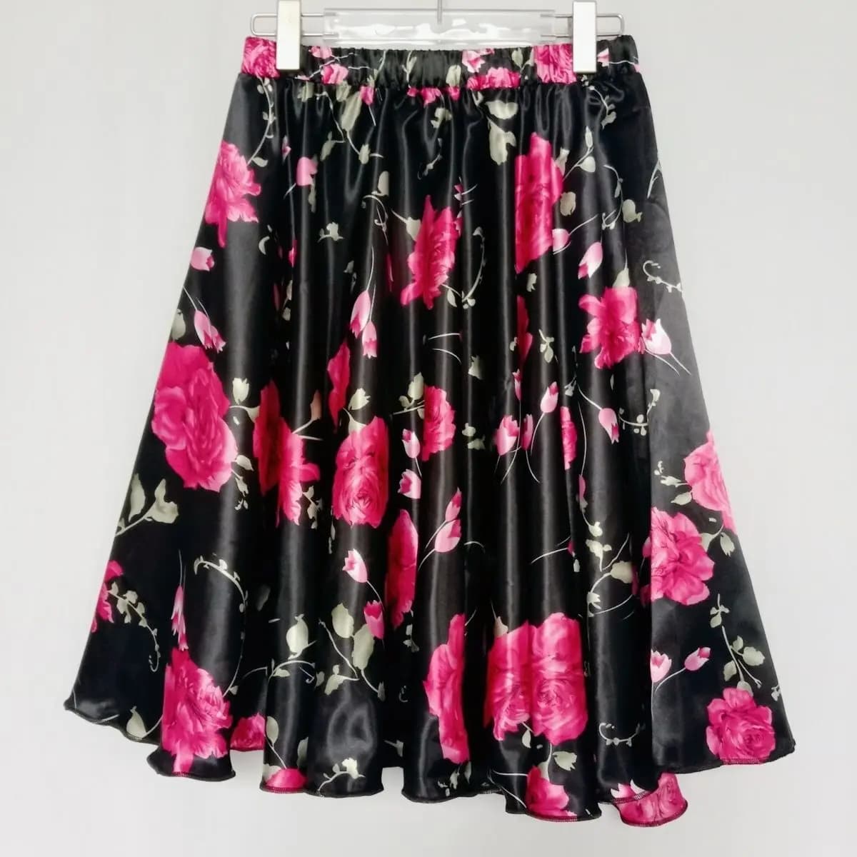 Summer Glossy Satin Silk Skirt Sexy Women High Waist Floral Print Pleated Bottoms