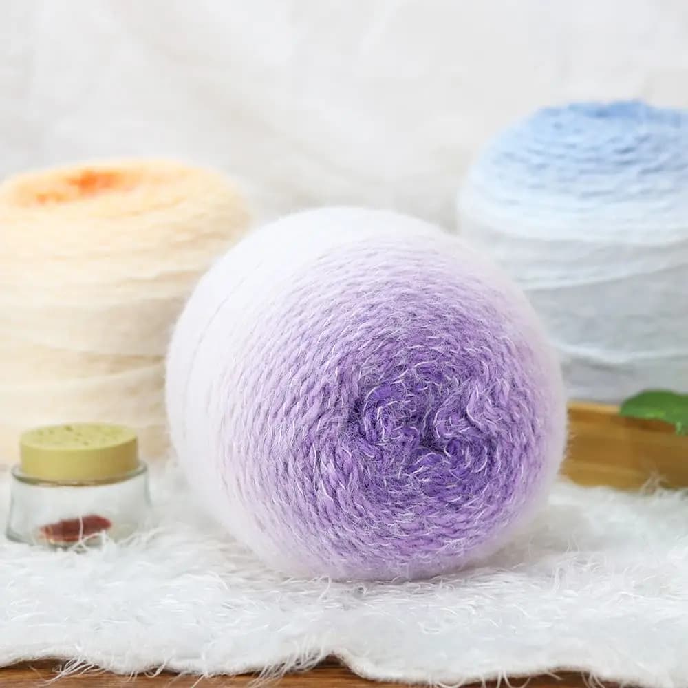 200g/ Roll Durable Gradient Color Wool Yarn Handmade Knitting Long Velvet Yarn Multicolor DIY Knitting Yarn for Blanket Scarf