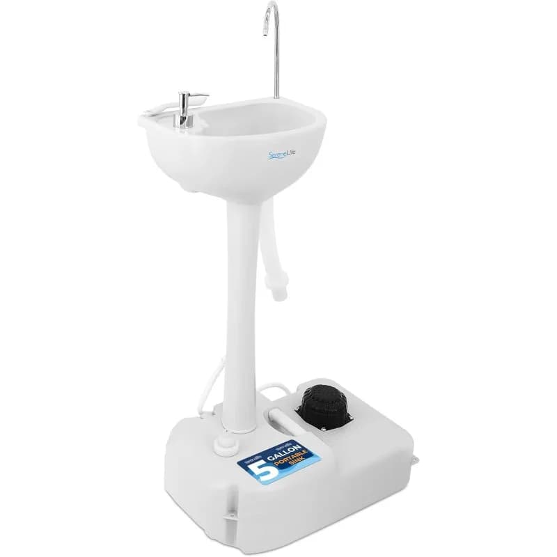 Lavello Portatile da Campeggio SereneLife con Serbatoio d'Acqua da 19L, Pompa a Pedale Senza Mani, Dispenser di Sapone e Porta Asciugamani, con Maniglia per il Trasporto
