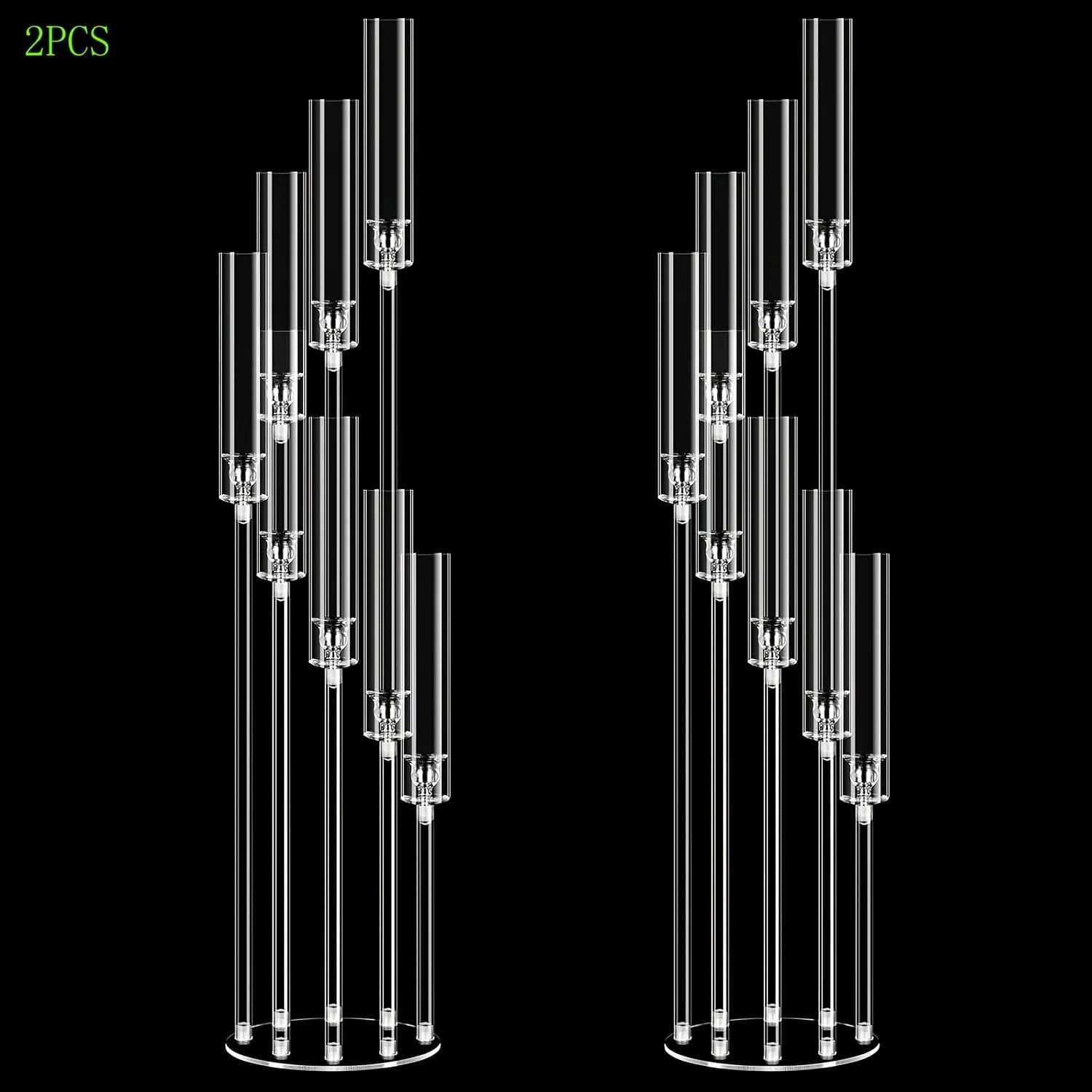 2 Set 8-Arm Clear Acrylic Candelabra Centerpieces Suitable for Wedding Table Decorations, -Standing 49.2'' Tall Candlesticks with Shade for Fireplace, Dinner Parties, for Decor - Compatible for LED Candles, Wedding & Holiday Events