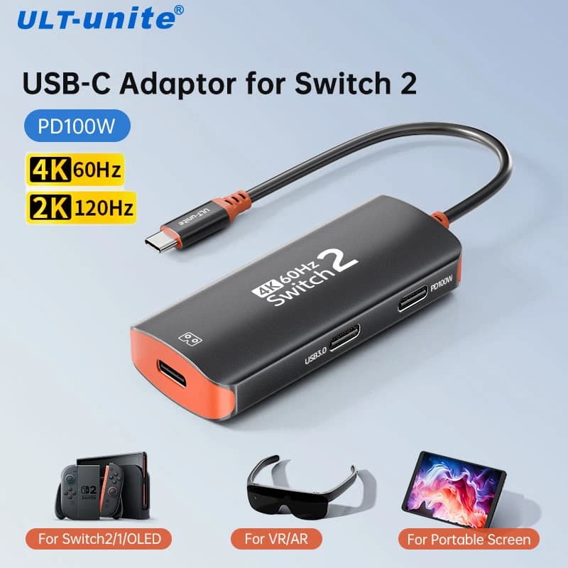 USB-C 4K60Hz hub for Nintendo Switch 2/OLED, 2K120Hz Type-C Adapter, 10Gbps 100W Docking Station for Steam Deck and Laptop