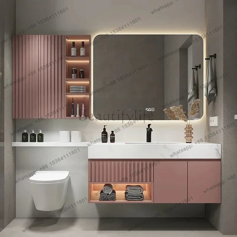 FG40Light Mobiletto da bagno di lusso combinato con piastra in pietra estesa Mobiletto da bagno Lavabo da bagno Specchio integrato