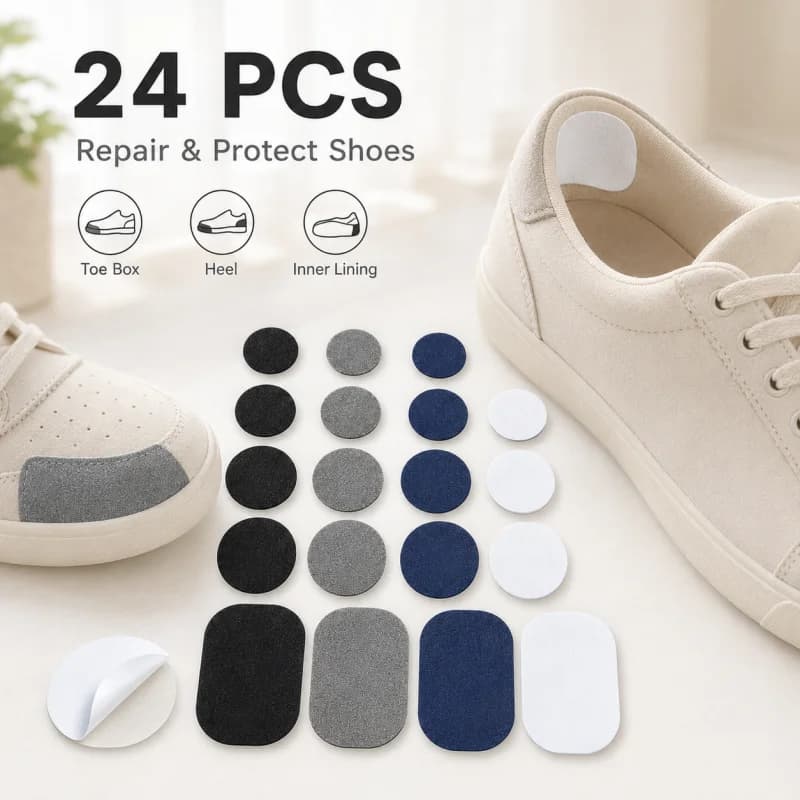 Self Adhesive Fabric Shoe Heel Repair Patches 24PCS, Wear-resistant Sneaker Hole Cover Protector Stickers, 4 Colors Available