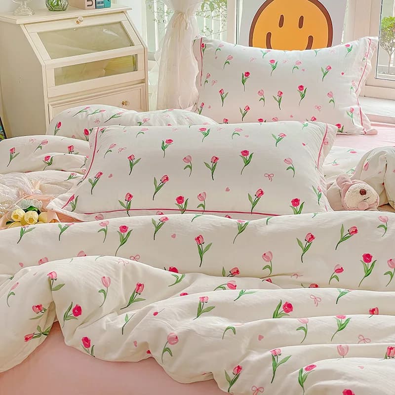 3 Piece Sheet Set pink tulip duvet cover Set ， comfortable Bedding Set Bedspread for All Season