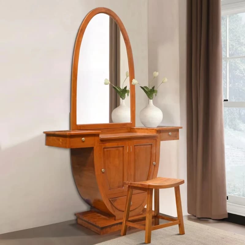Mobile da toeletta in teak massello dal design moderno, mobiletto a specchio, mobiletto da bagno con cassetti