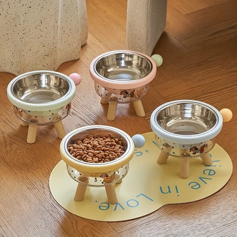 Double Pet Bowl with Stand Stainless Steel Cat Dog Feeding Bowls Non-Slip Raised Pet Feeder Cute Design Food Water Dish