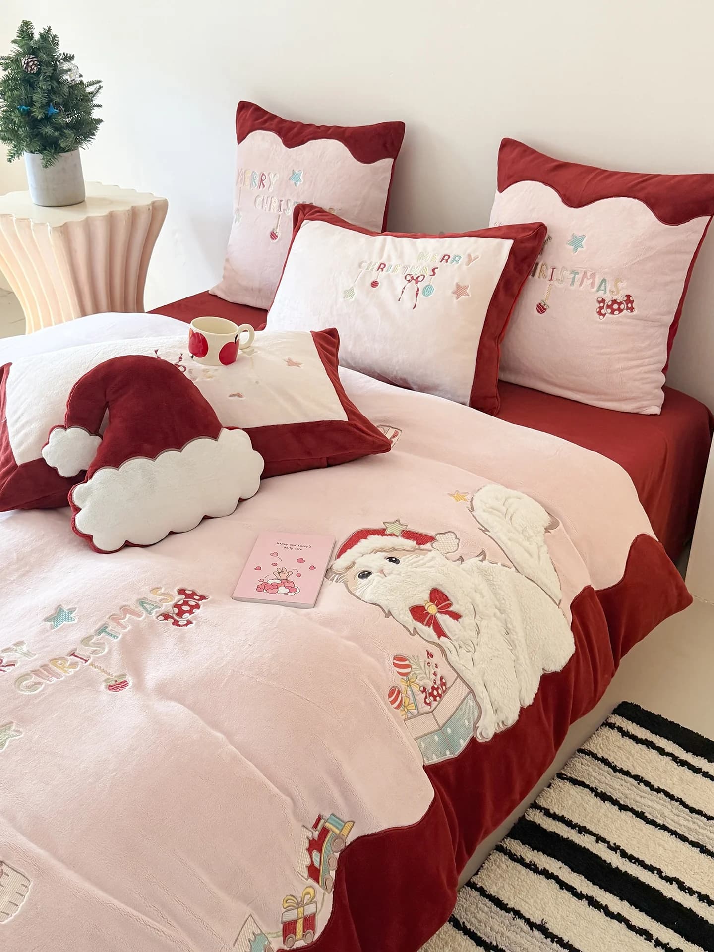 Set di Biancheria da Letto per Bambini in Velluto di Corallo, Stile Principessa, Quattro Pezzi, 280g, Motivi Cartoon, per Capodanno