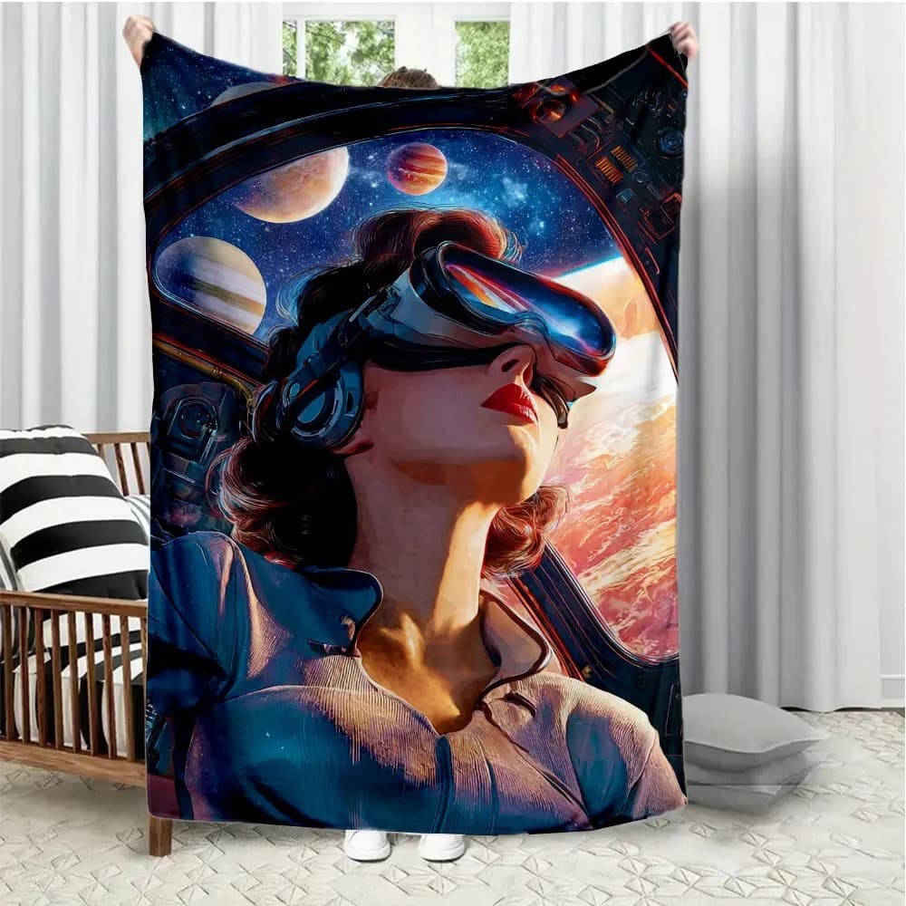 Space-themed inspiration pattern Flannel printed blanket suitable for all seasons suitable for living room office sofa travel
