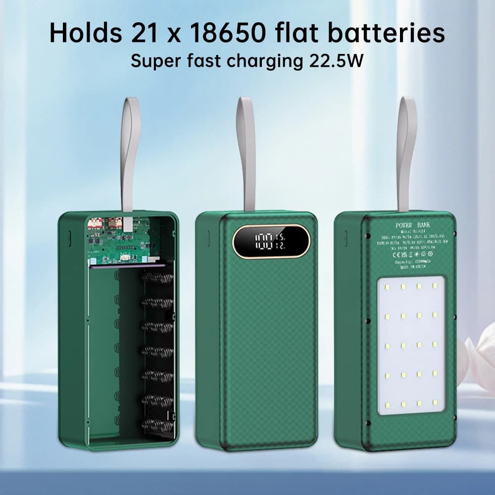 D21 18650 custodia per banca di alimentazione della batteria QC3.0 15W PD ricarica rapida 21*18650 scatola di immagazzinaggio della batteria 15W torcia a guscio di ricarica Wireless