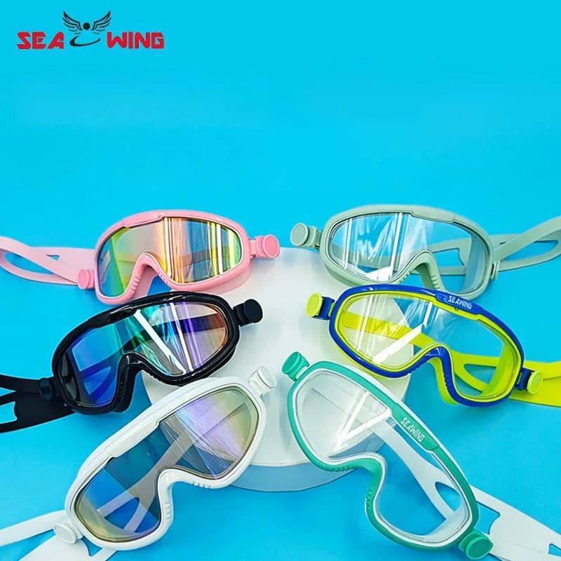 Summer swimming glasses with large frame, anti-fog, waterproof, with transparent lenses, coloured protective glasses
