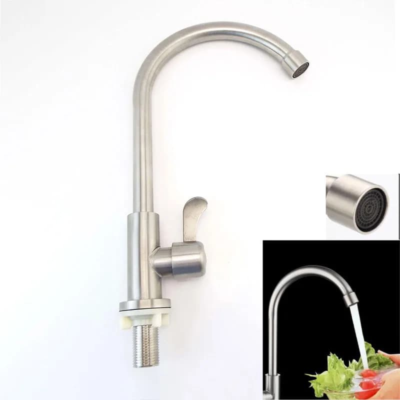 Rubinetto per lavello da cucina in acciaio inossidabile 304 Rubinetto per spruzzatore a foro singolo Beccuccio per acqua fredda spazzolato Flusso 360 flessibile Ruota O1