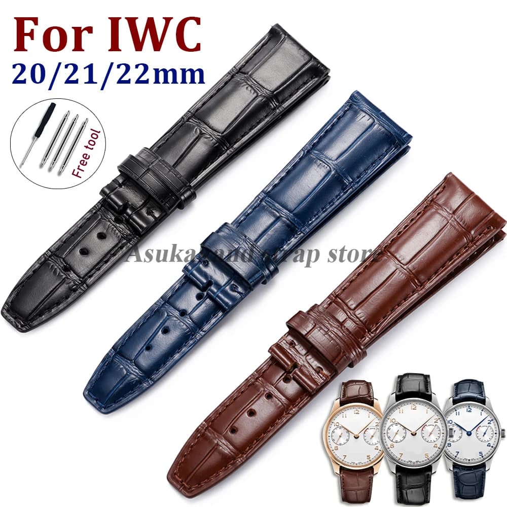 20mm 21mm 22mm Bamboo Genuine Leather Watch Strap for IWC Pilot for PORTUGIESER Cowhide Watchband Men Business Watch Accessories