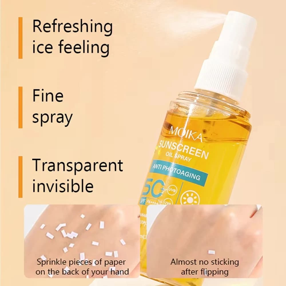Spray Solare Invisibile SPF50+ Leggero e Non Unto, Texture Trasparente per Viso e Corpo, Protezione Solare con Copertura Uniforme a 360 Gradi