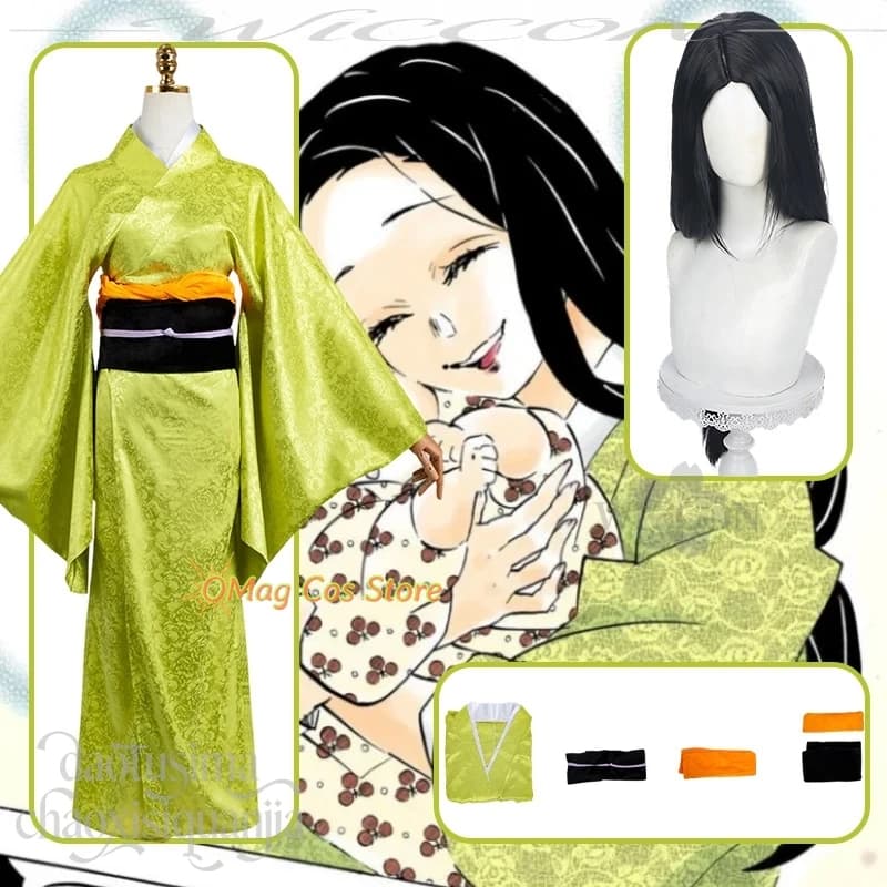 OMag Cos Store Anime Film horror Demone Cosplay Kotoha Costume giapponese Kawaii Kimono verde Abito lungo Nero W