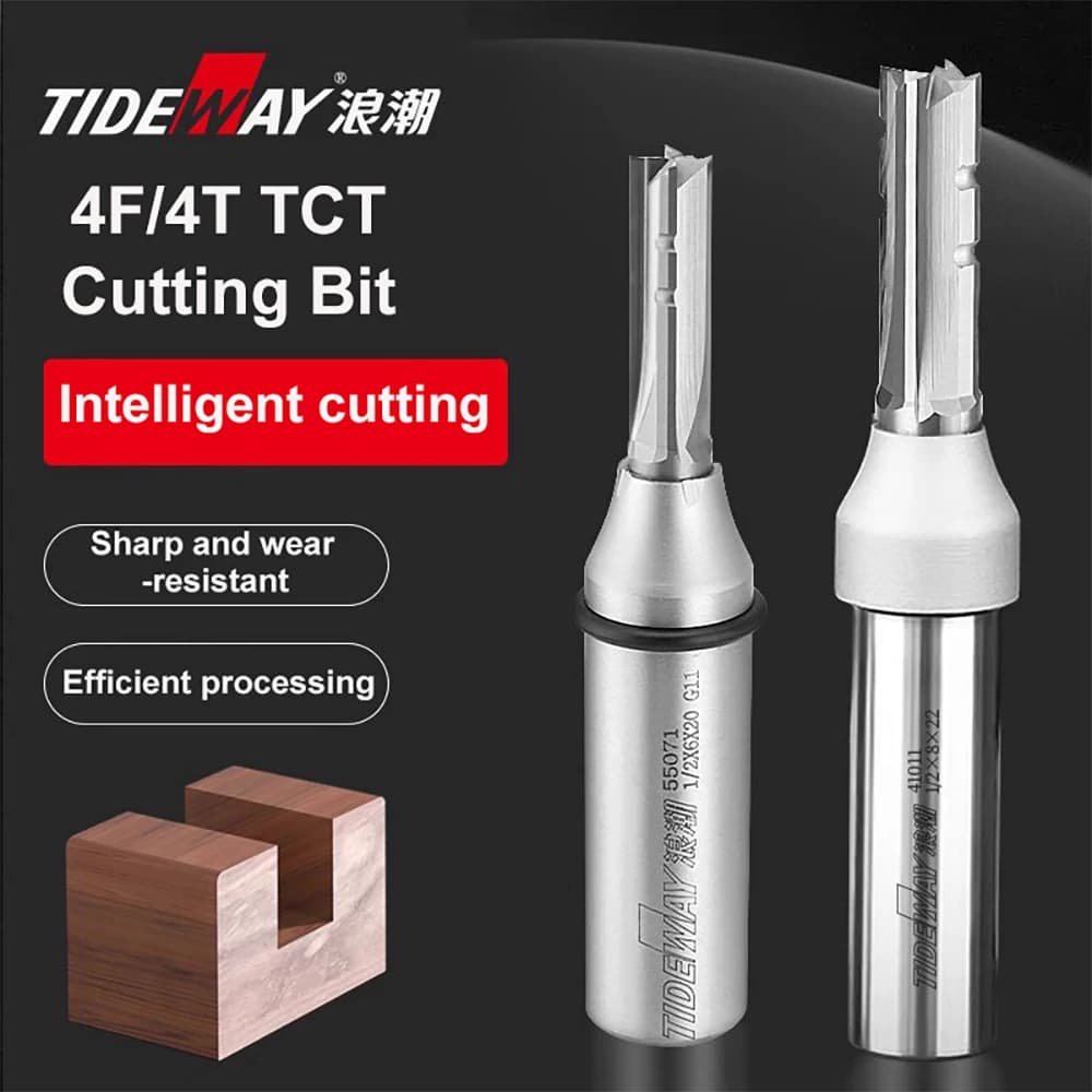 Tideway 4 Flauti TCT Punta per Router Dritto 4 Lama da Taglio Fresa in Metallo Duro CNC per Legno MDF Particelle Multistrato