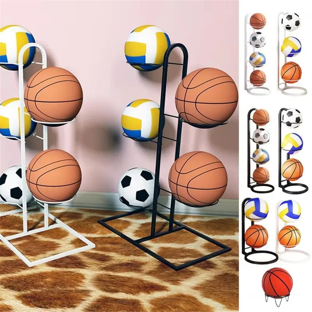 Supporto per palloni da basket in ghisa, espositore per palloni da pallavolo, porta palloni da calcio, scaffale portaoggetti multistrato