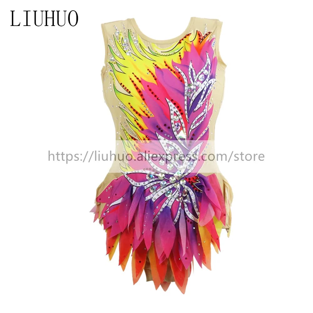 Abito da Pattinaggio Artistico LIUHUO per Donne e Ragazze, Costume da Ginnastica Ritmica per Competizioni, Senza Maniche, Multicolore, BD590