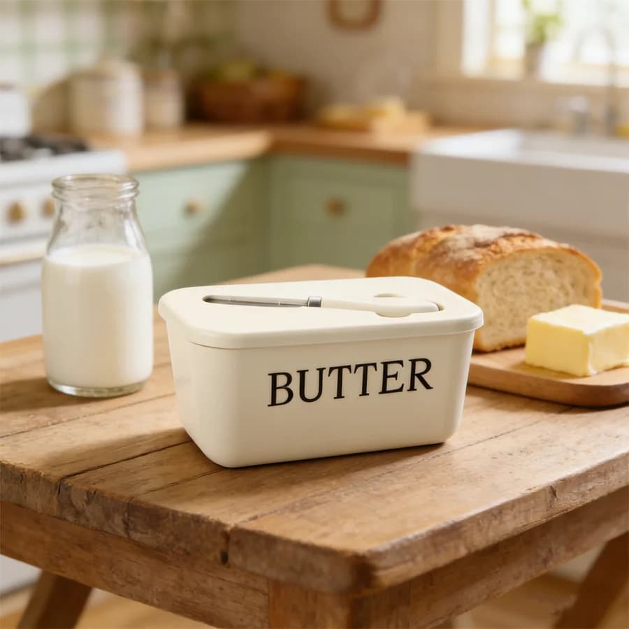 1 set of storage containers, sealed container for cheese, storage container, butter holder, butter spatula, cheese knife, suitable for use in the kitchen