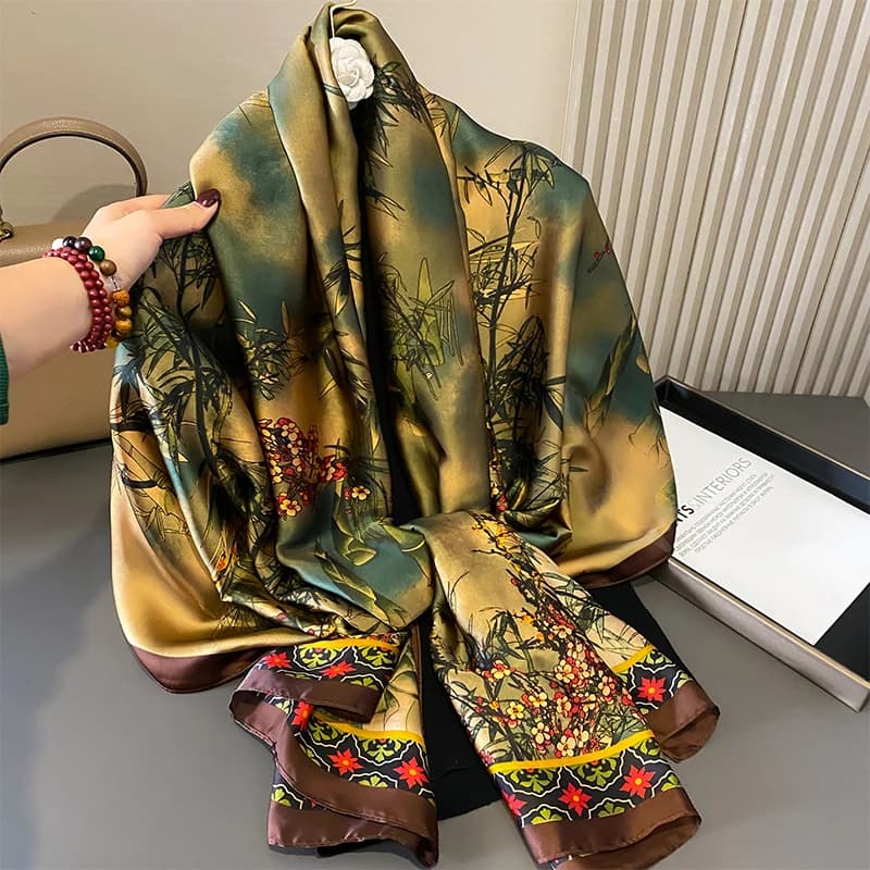 Nuovo Sciarpa Hijab in Raso di Seta da Donna, Stola Estiva alla Moda per la Protezione Solare, Copricapo Femminile, Echarpe da Spiaggia