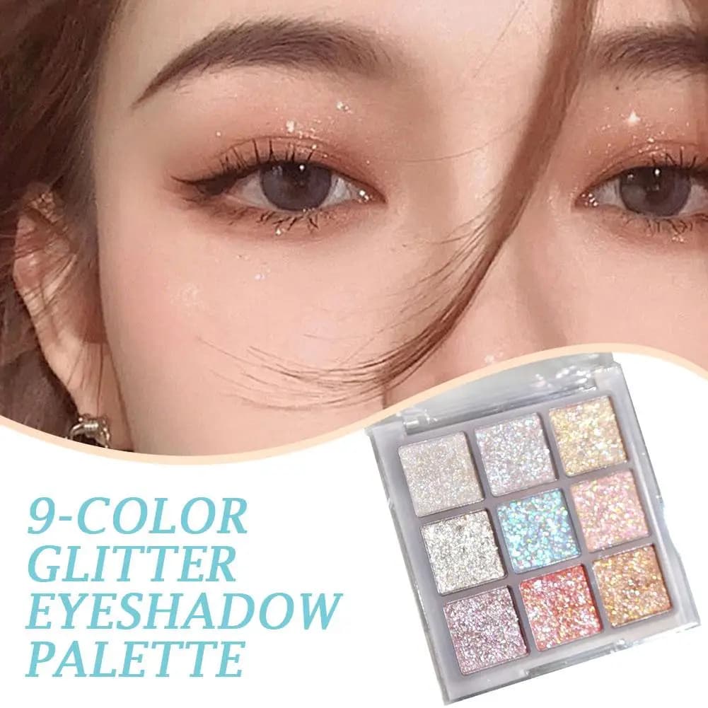 Palette di ombretti in 9 colori, glitter, perlescenti, scintillanti, trucco per occhi, texture delicata e liscia, facile da sfumare, ombretto per feste, cosmetico