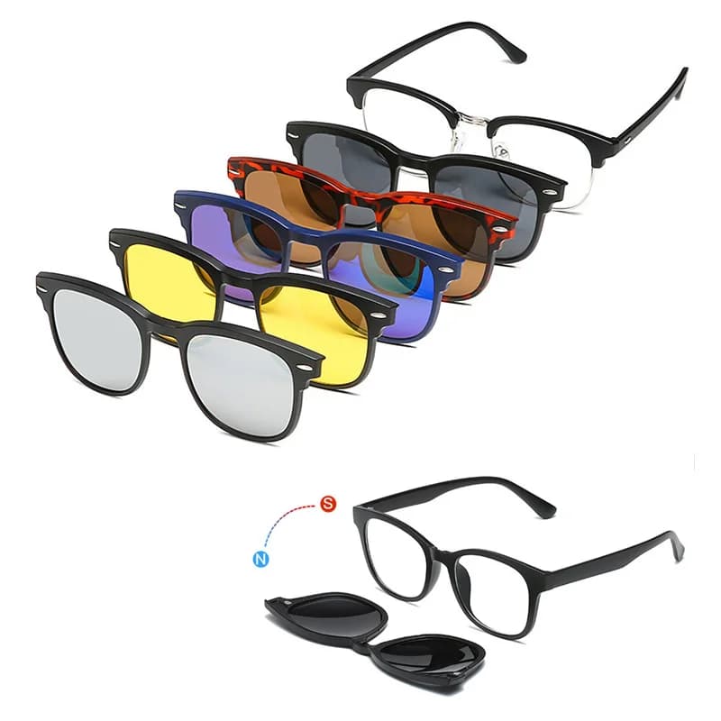 6 in 1 montatura per occhiali uomo donna con 5 pezzi clip su occhiali da sole polarizzati occhiali magnetici maschio computer ottico 2201