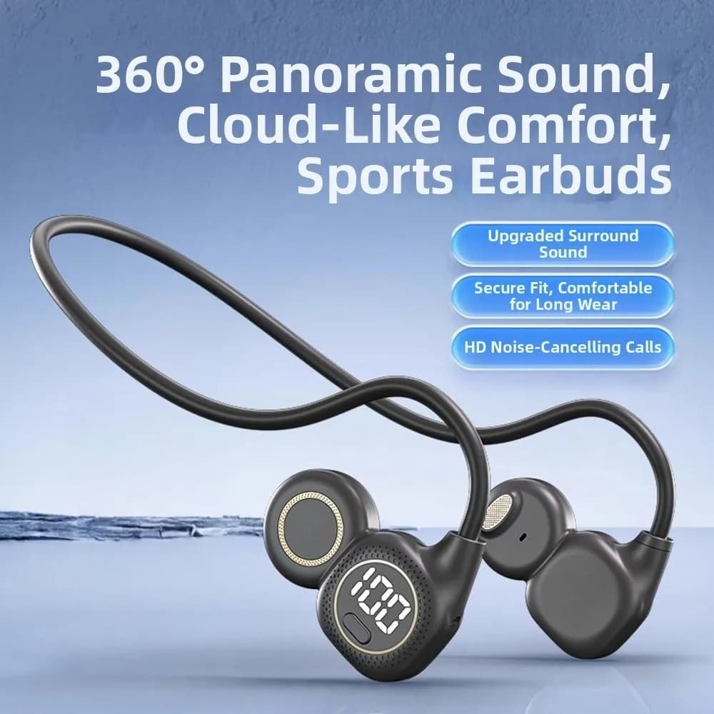 LED Digital Display Wireless Earbuds Neckband Long Standby Stereo Sound Earphones Built In Microphone Neck Hanging Earphones